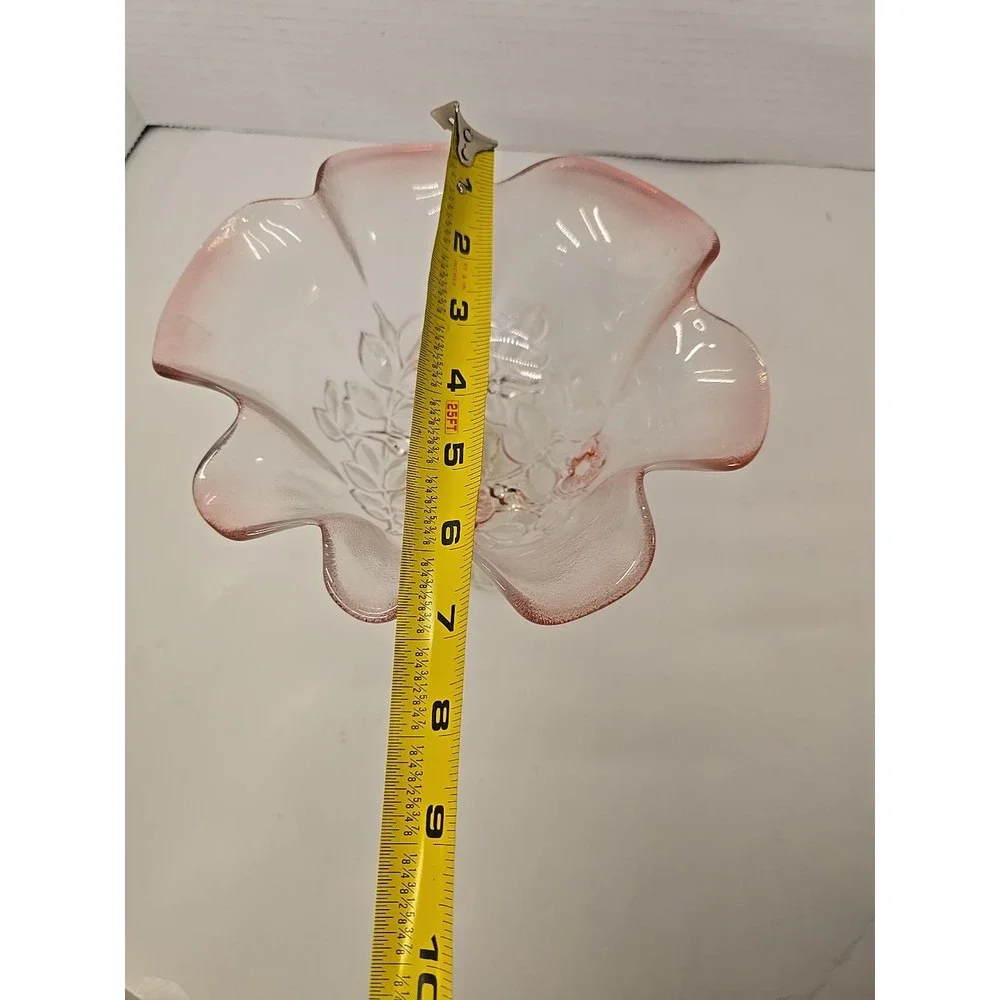 Mikasa Crystal Rosella Ruffled Edge Serving Dish Raised Pink Flowers VTG 80s-90s